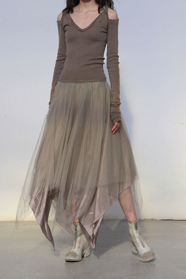 marc le bihan 2834 off shoulder dress Taupe